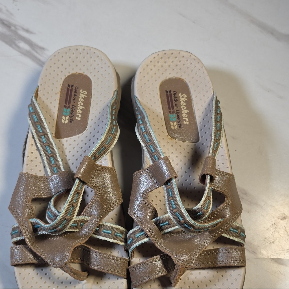 Skechers Women's Brown/Beige/Blue Strappy Sport Sandals US 9 Hook & Loop Casual - Picture 2 of 6